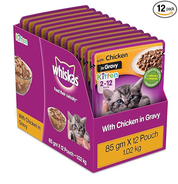 Whiskas with Chicken in Gravy Kitten 2-12 Months Wet Food 85g (Pack of 12)