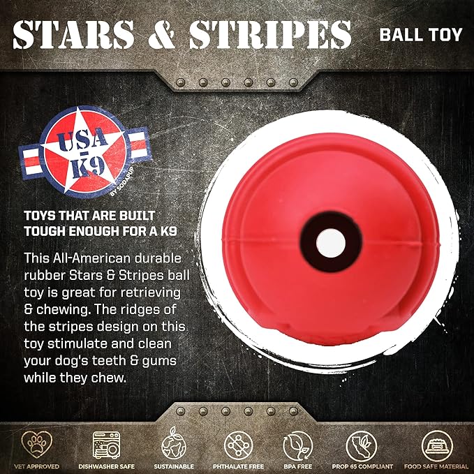 Sodapup Stars&Strips Chew Retrieving Ball Red Large