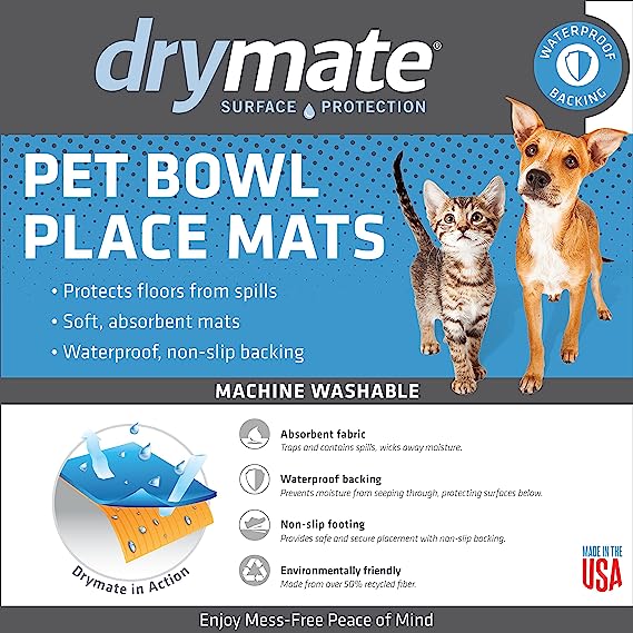 Drymate Pet Bowl Placemat Dogs & Cats Food Feeding Mat Absorbent Fabric Waterproof Machine Washable - Dogs Never Lie 16" x 28"