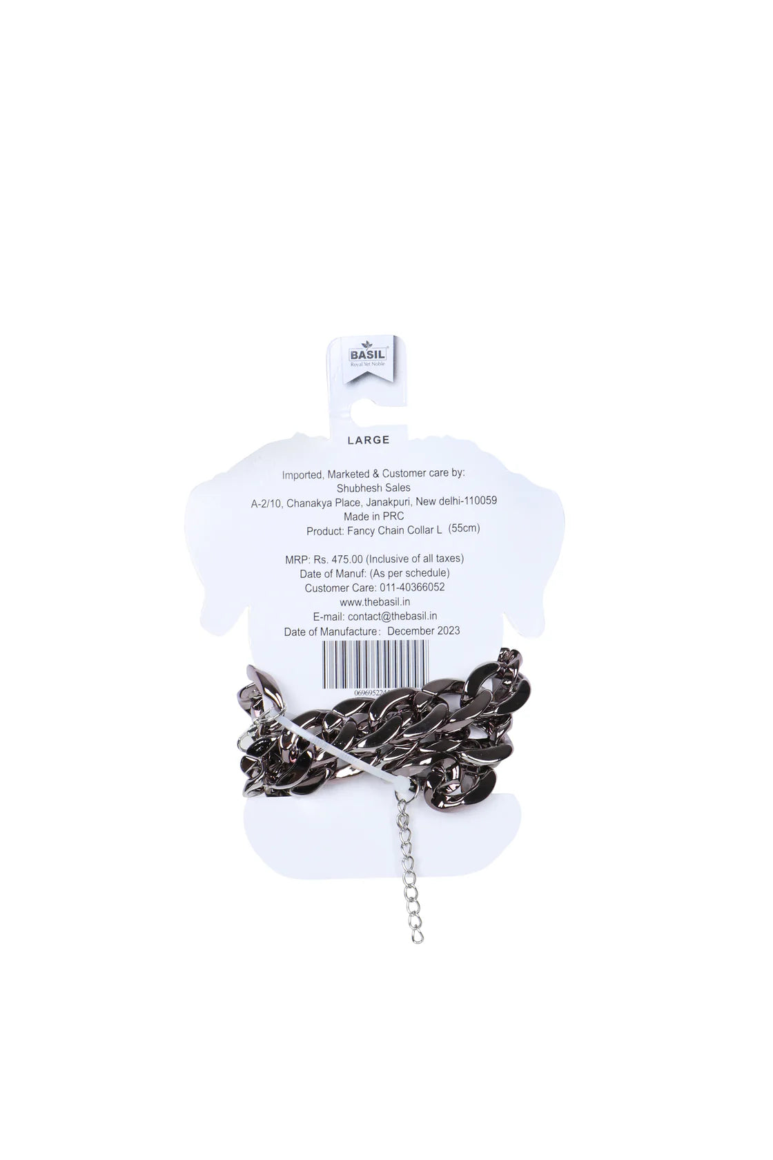 Basil Gun Metal Color Dog Jewelry – Lightweight Glam No Metal Chain Large 34cm