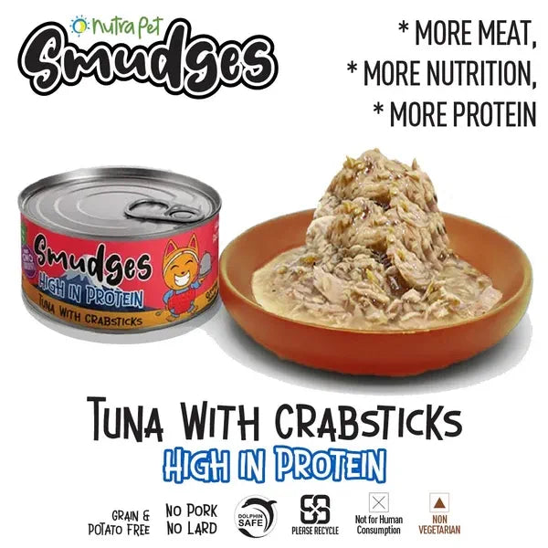 Smudges High in Protein Tuna with Crabsticks in Gravy Adult Cat Wet Food 80gm