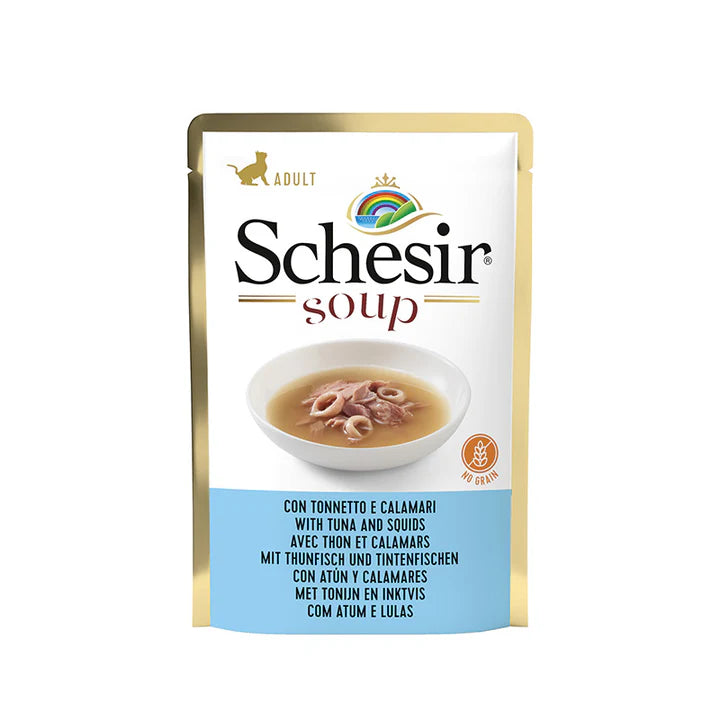 Schesir Soup with Wild Tuna & Squid No Grain Adult Cat Food 85g