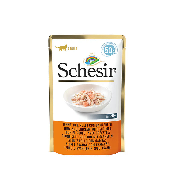 Schesir Tuna Whole Meat Chicken & Shrimp with Rice in Jelly Cat Wet Food 50g