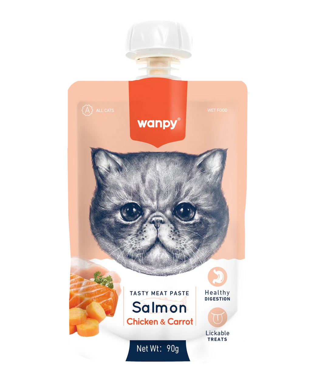 Wanpy Premium Lickable Creamy Meat Paste Salmon Chicken and Carrot Cat Treats 90g