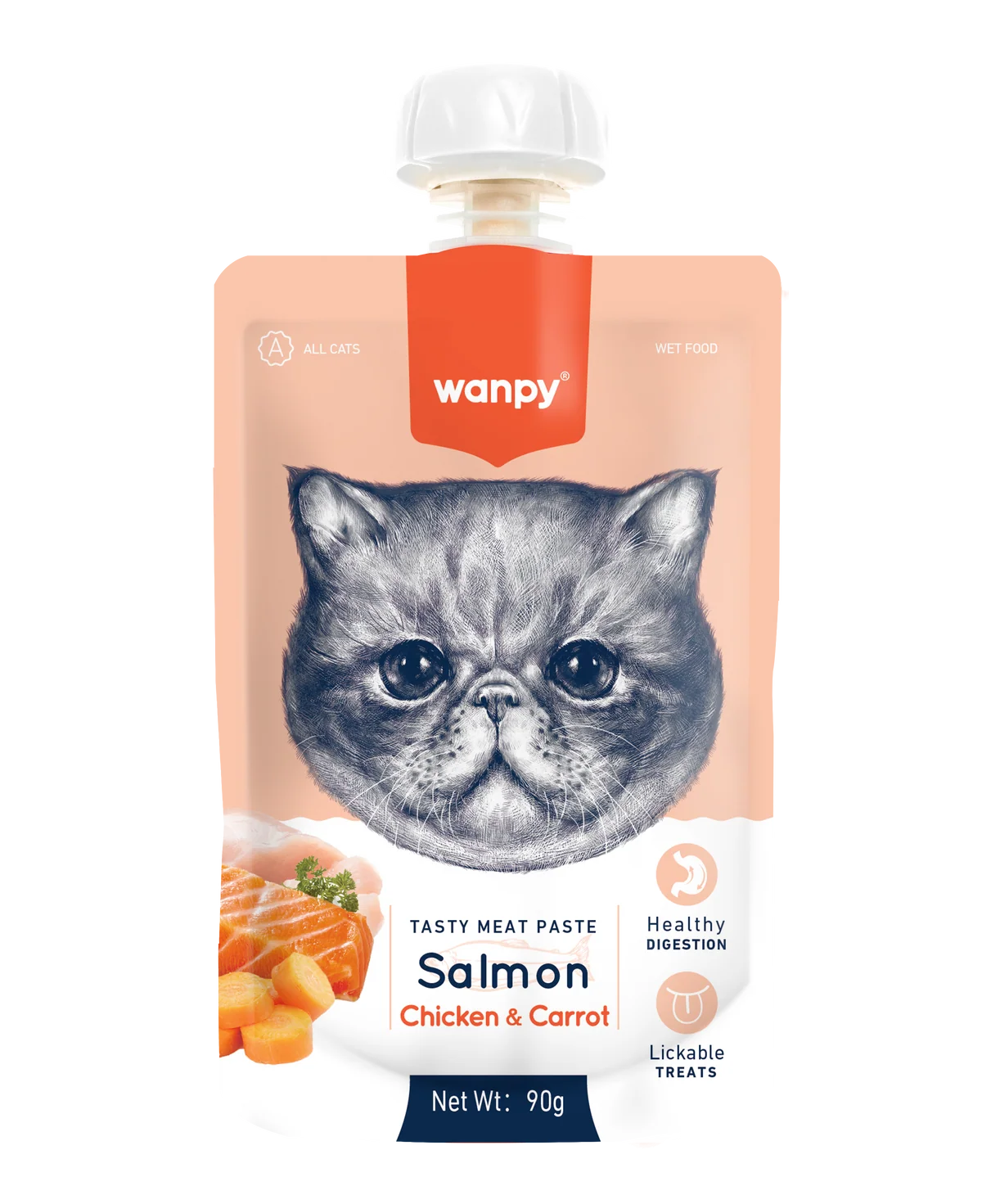 Wanpy Premium Lickable Creamy Meat Paste Salmon Chicken and Carrot Cat Treats 90g