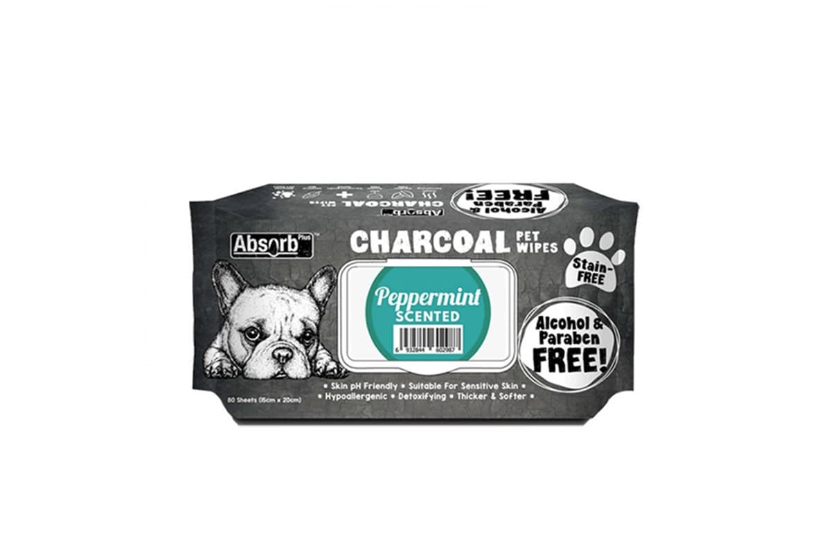 Absolute Holistic Pappermint Scented Charcoal Pet Wipes For Dog 80 Sheets 15cmx20cm