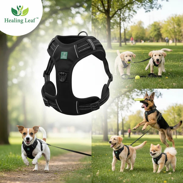 Healing Leaf Set of 3 Collar l Harness l Leash For Dogs l Teal Blue