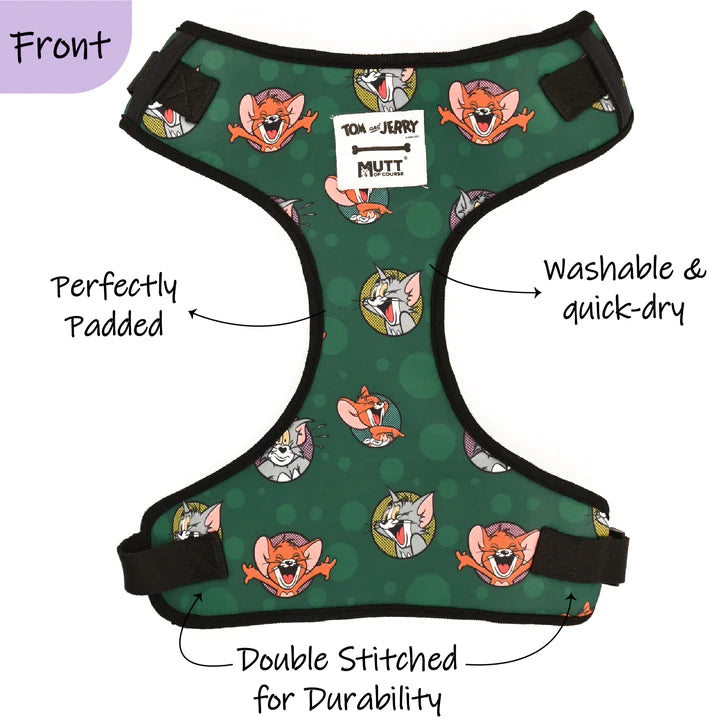 Mutt of Course Tom & Jerry Happy Green Harness For Dogs & Cats
