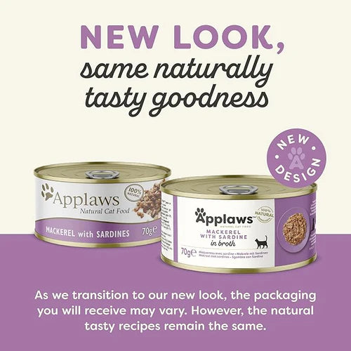 Applaws Cat Tin Mackerel with Sardines in Broth Wet Food 70gm
