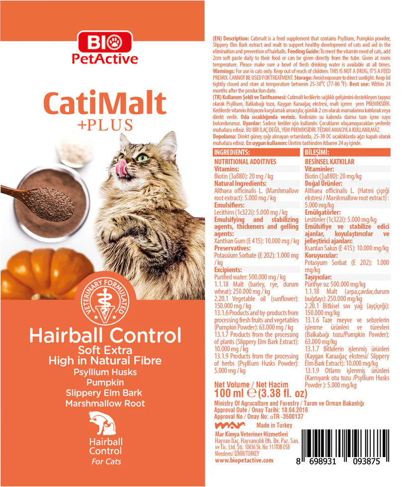 Bio Pet Active Cati Malt Plus Hairball Control For Cats 100ml