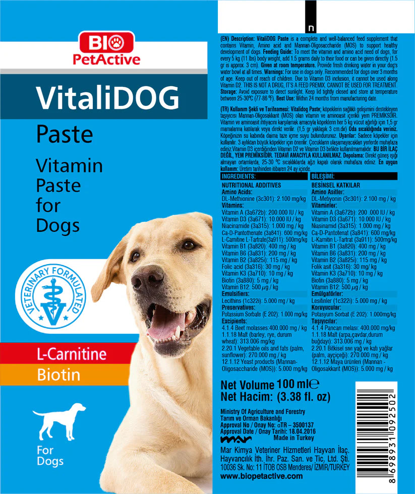 Bio Pet Active Vitali Dog Vitamin Paste For Dogs 100ml