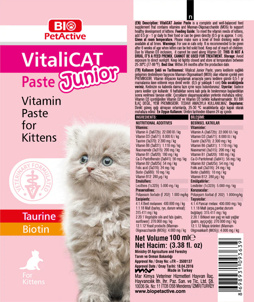 Bio Pet Active Vitali Cat Junior Multivitamin Paste For Kittens 100ml