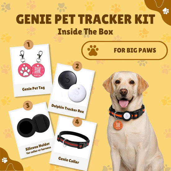 Kennel Genie Pet Tracker Kit Adjustable Collar For Dogs and Cats Work with Apple