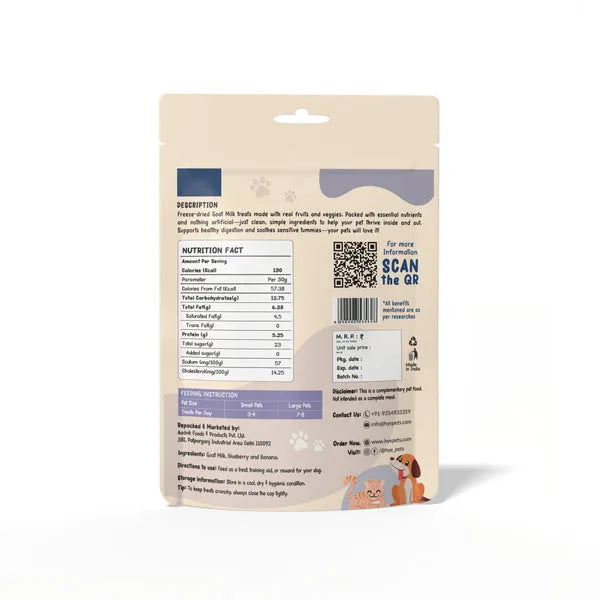 HYE Pets Freeze Dried Treats with Goat Milk, Blueberry, and Banana for Dogs and Cats 30g