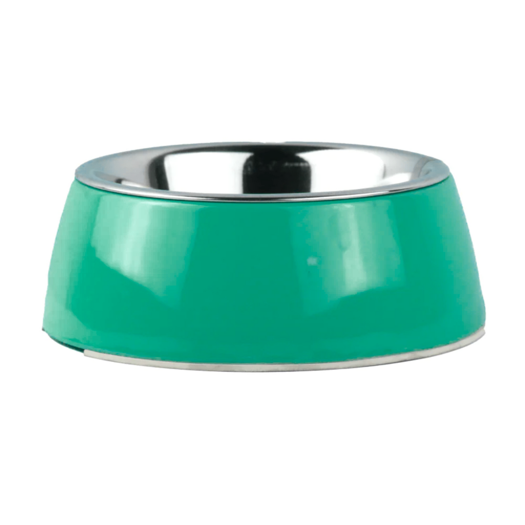 Basil Solid Dark Green Pet Feeding Bowl Set Melamine and Stainless Steel X-Small 200ml