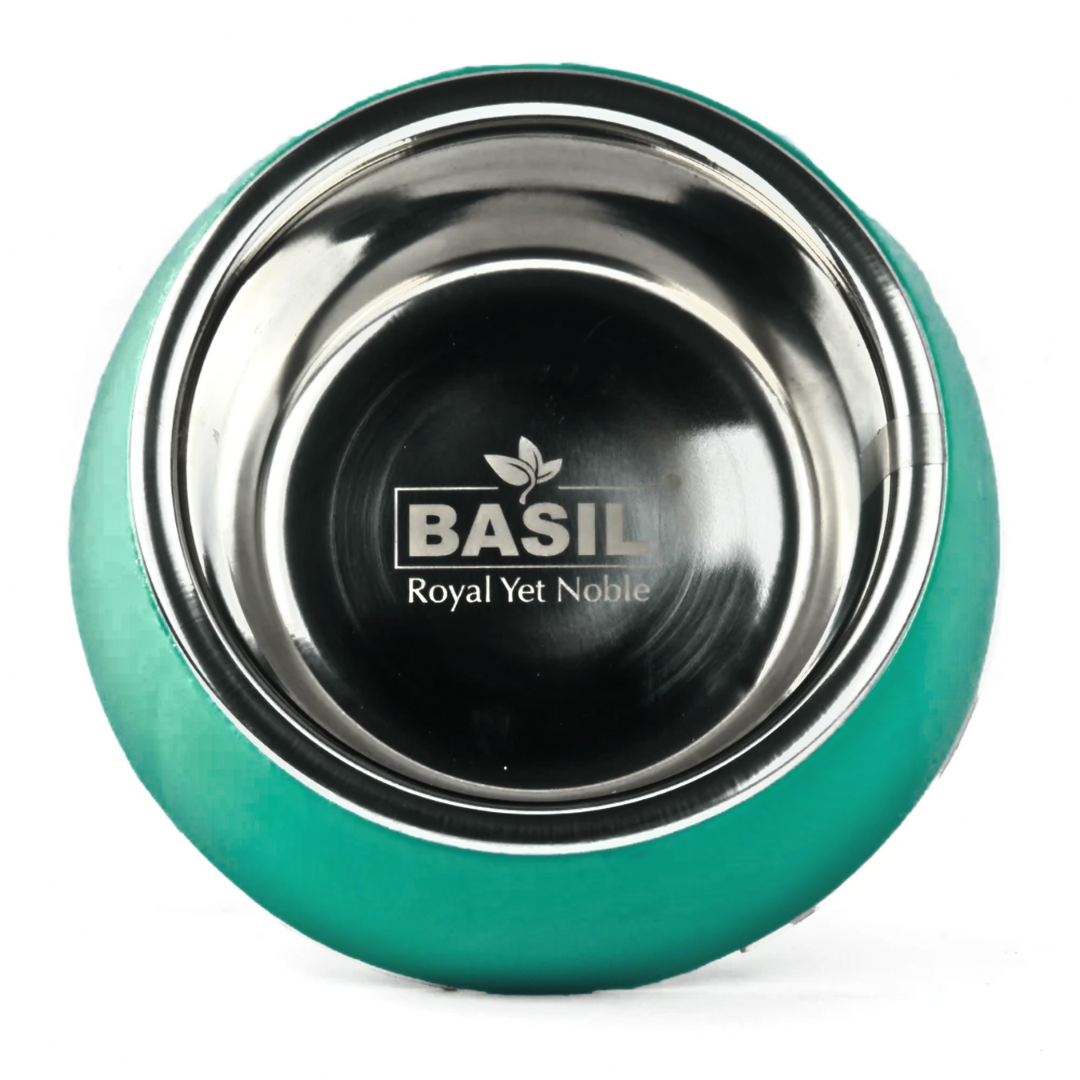 Basil Solid Dark Green Pet Feeding Bowl Set Melamine and Stainless Steel X-Small 200ml