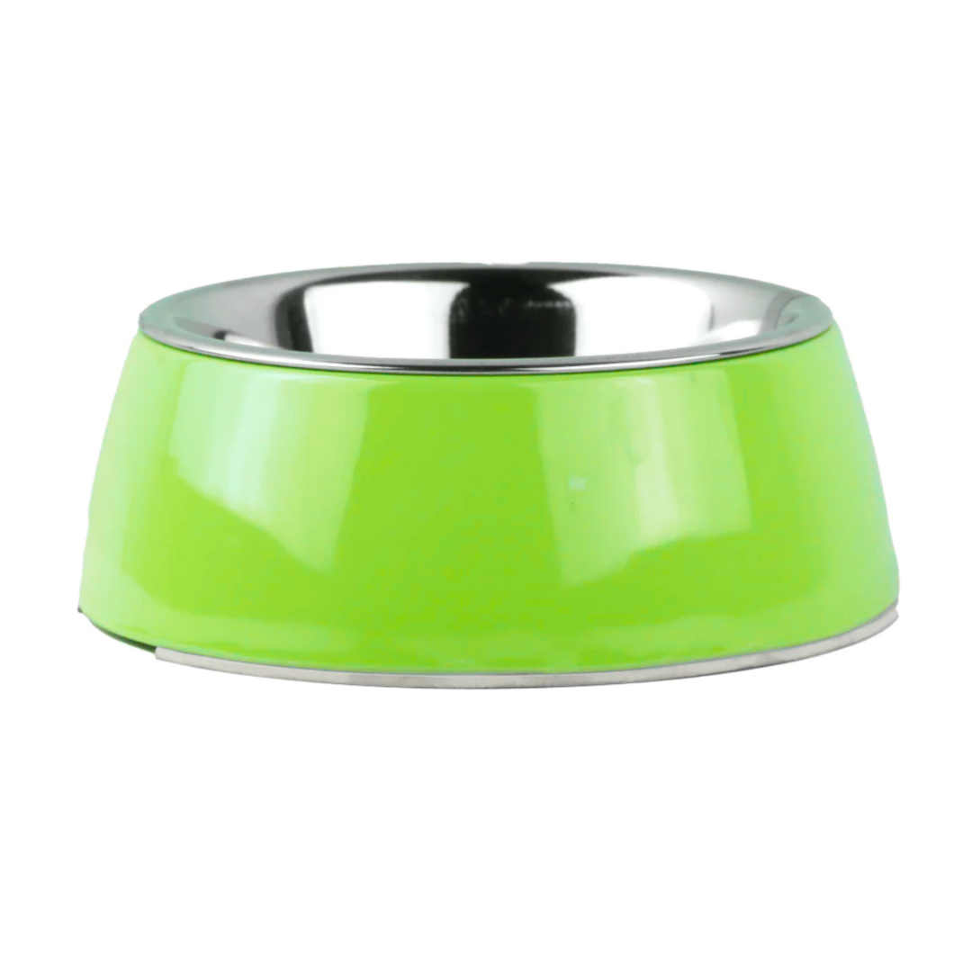 Basil Solid Green Pet Feeding Bowl Set Melamine and Stainless Steel Small 400ml