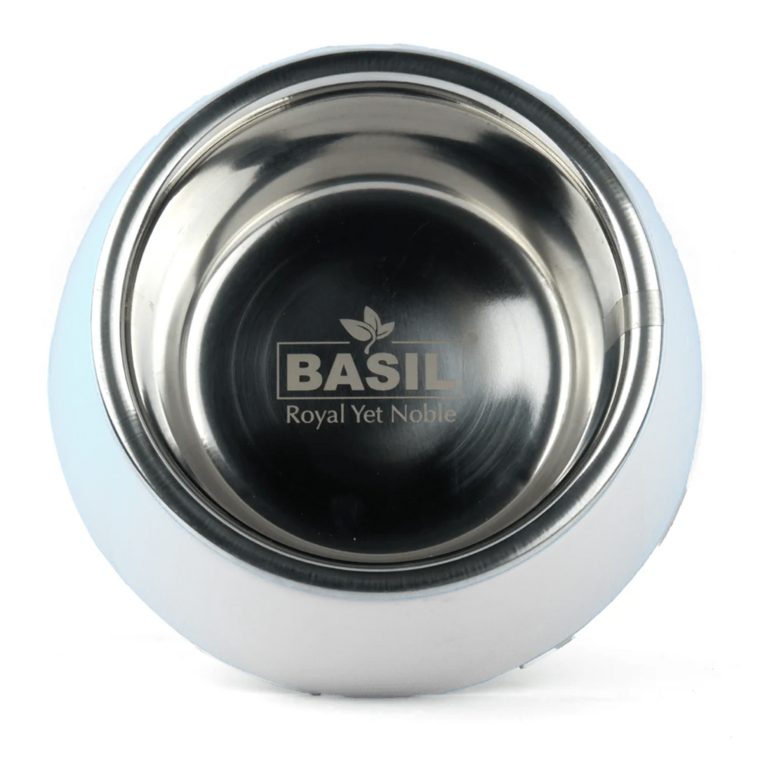 Basil Solid White Pet Feeding Bowl Set Melamine and Stainless Steel X-Small 200ml