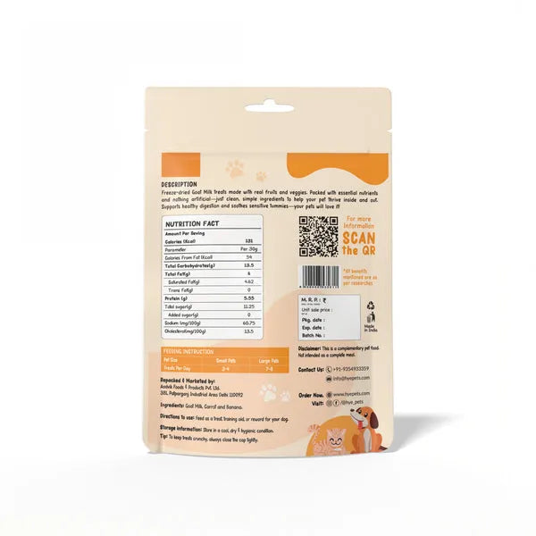 HYE Pets Freeze Dried Treats with Goat Milk, Carrot, and Banana for Dogs and Cats 30g