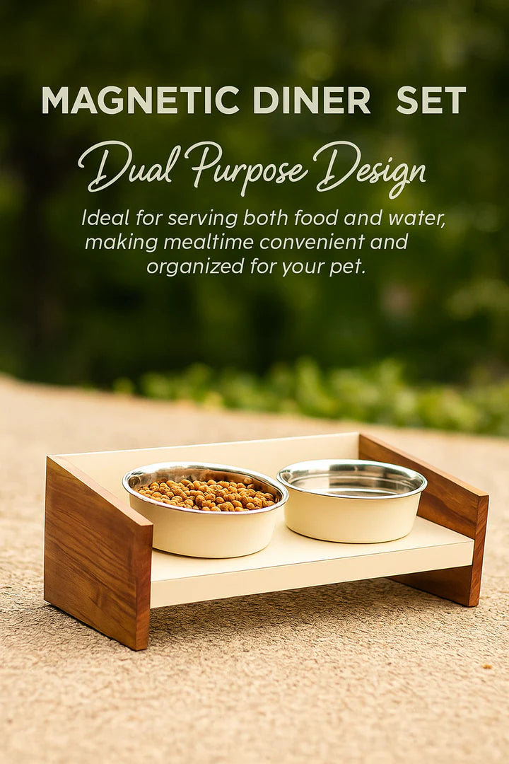 Pawpourri Magnetic Elevated Pet Diner I Size 8.3 (D), 22.3 (L) x 12.3 (W) X 8 (H)" I Bowls Size: (1800 ML each)