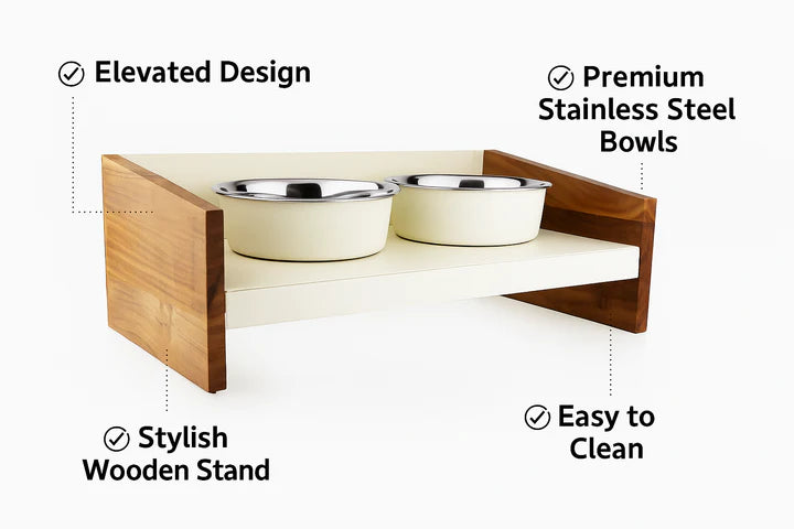 Pawpourri Magnetic Elevated Pet Diner I Size 8.3 (D), 22.3 (L) x 12.3 (W) X 8 (H)" I Bowls Size: (1800 ML each)