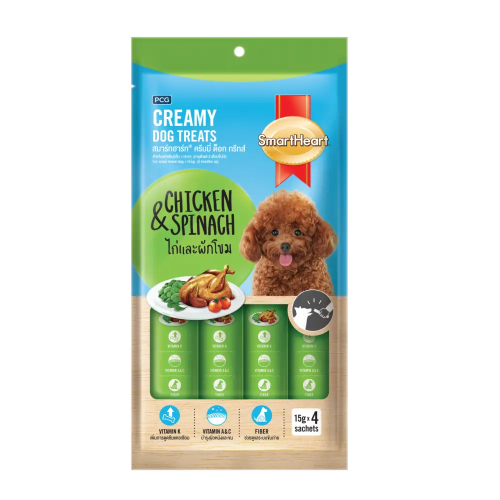 SmartHeart Creamy Treat For Dog Chicken & Spinach Flavor 15gx4 Sachets