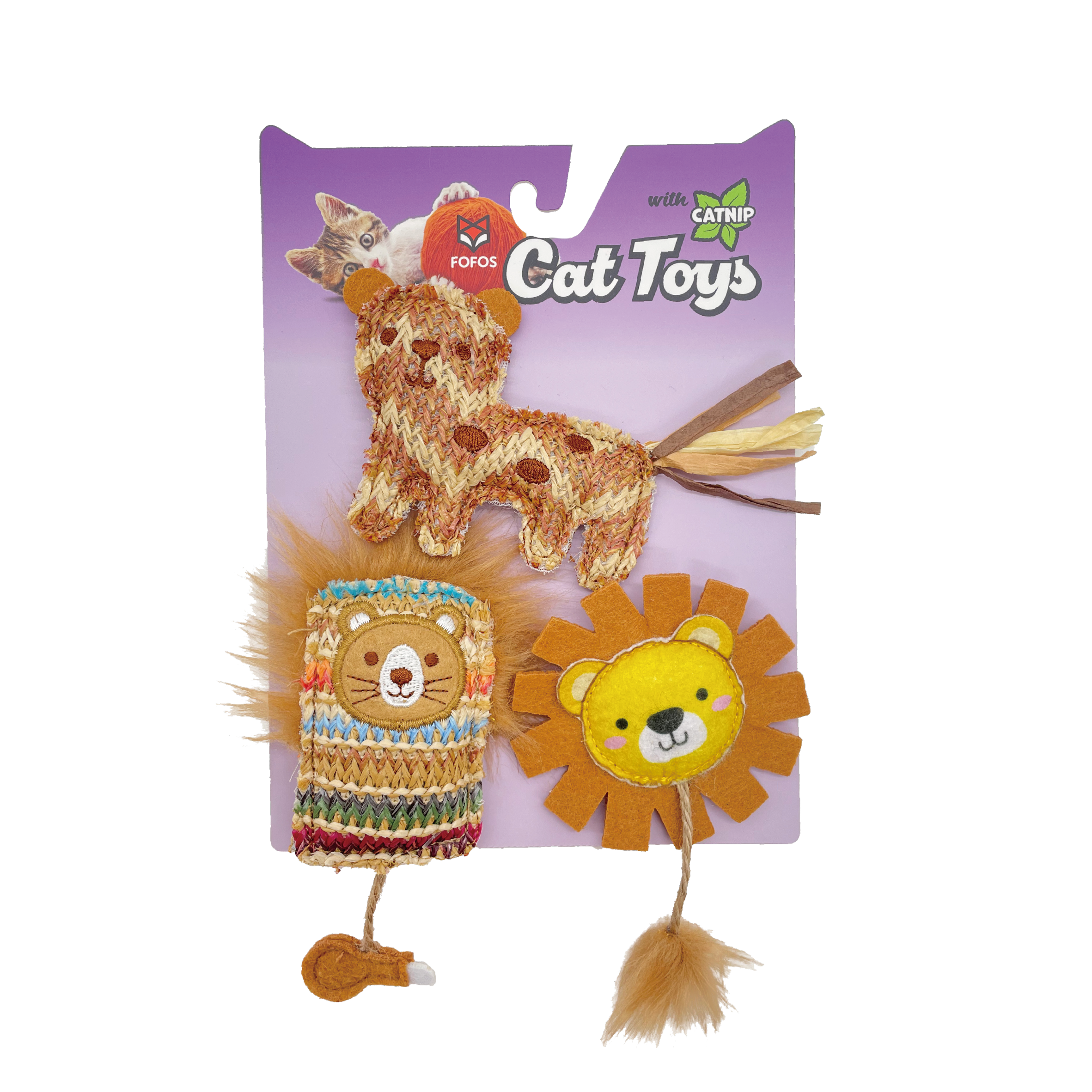 FOFOS Catnip Interactive Chic Cat Toy 3pk - Yellow Brown 12x1.5x17.5cm
