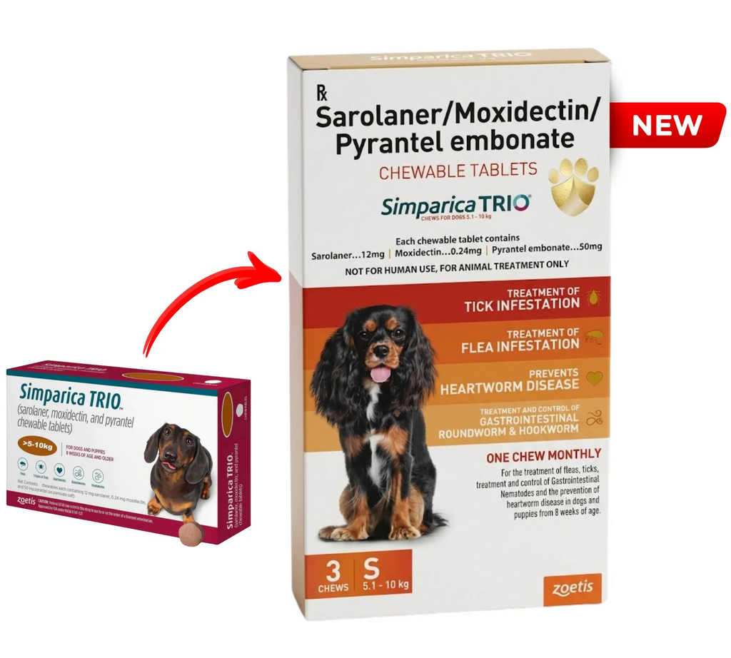 Zoetis Simparica Trio Dog Tick and Flea Control 3 Chewable Tablet For Small Dogs 5.1-10kg