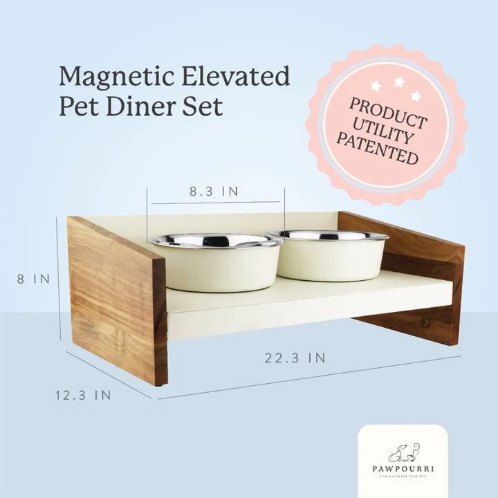 Pawpourri Magnetic Elevated Pet Diner I Size 8.3 (D), 22.3 (L) x 12.3 (W) X 8 (H)" I Bowls Size: (1800 ML each)