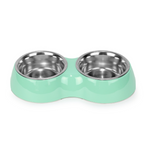 Basil Melamine Double Dinner Set Pet Feeding Bowls for food and water Light Green Small 400ml