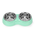 Basil Melamine Double Dinner Set Pet Feeding Bowls for food and water Light Green Small 400ml