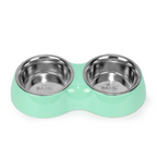 Basil Melamine Double Dinner Set Pet Feeding Bowls for food and water Light Green Small 400ml