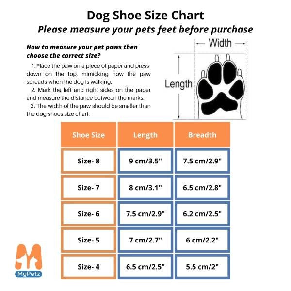 Dog shoe sizes best sale