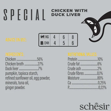 Schesir Special Exigent Cat Mousse Chicken Duck and Liver and Egg Adult Cat Wet Food 70g