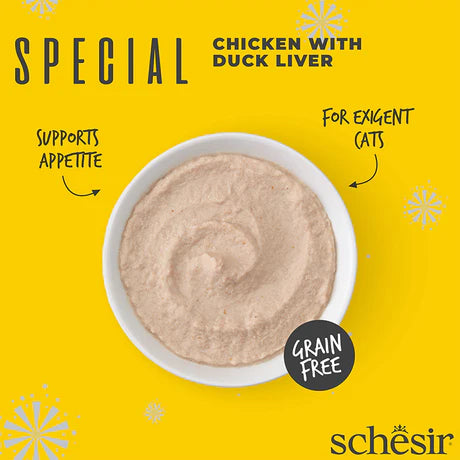 Schesir Special Exigent Cat Mousse Chicken Duck and Liver and Egg Adult Cat Wet Food 70g