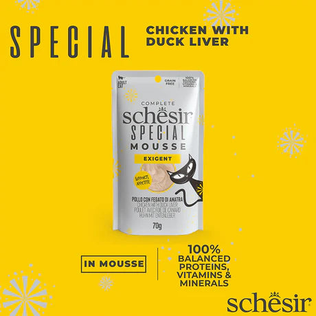 Schesir Special Exigent Cat Mousse Chicken Duck and Liver and Egg Adult Cat Wet Food 70g