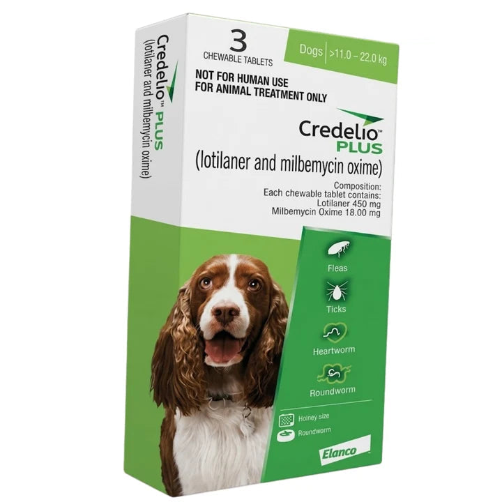 Elanco Credelio Pluse Dog Flea and Tick Control 3 Chewable Tablets >11 - 22kg