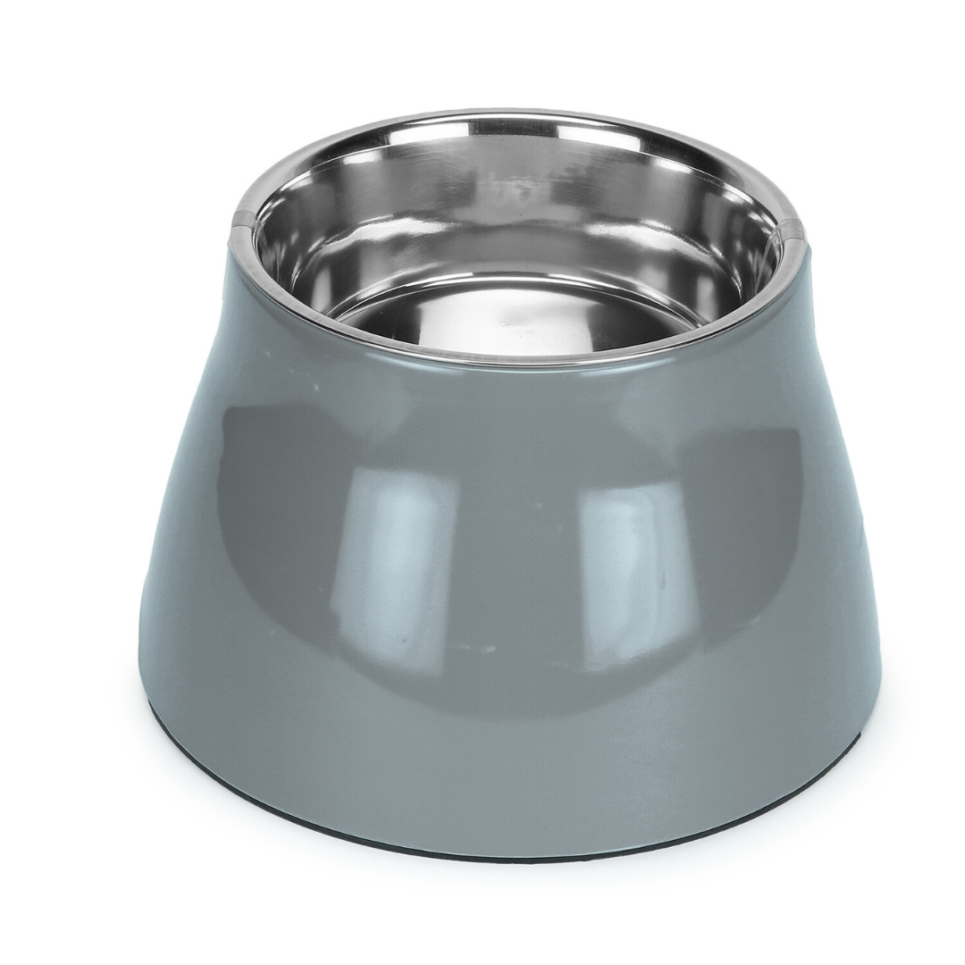 Basil Elevated Grey Melamine and Stainless Steel Pet Feeding Bowls for Bigger Ears Dogs Large 1600ml