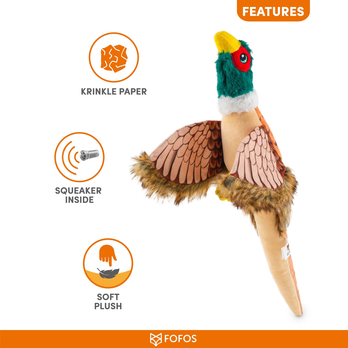 FOFOS Plush Pheasant Dog Toy 45 x 9 x 5 cm