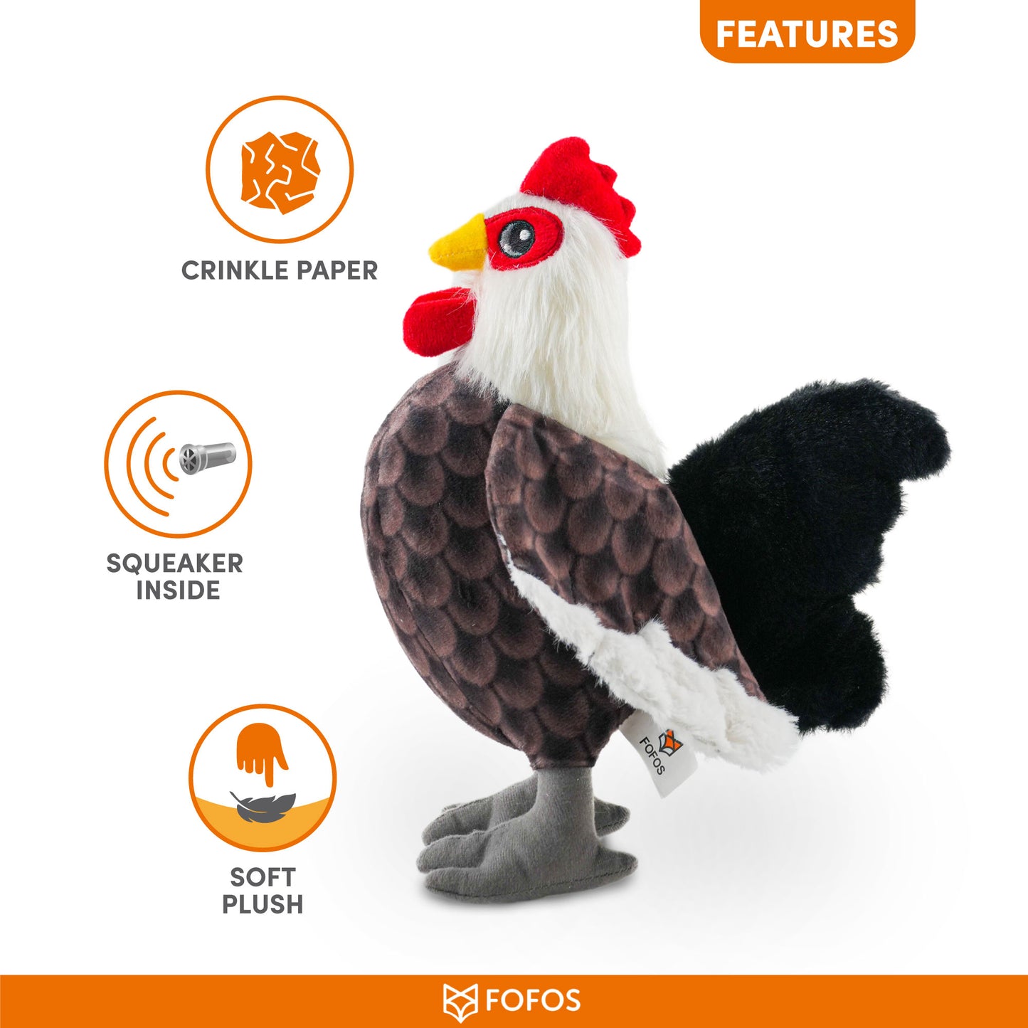 FOFOS Plush Dog Toy Rooster 27 x 8 x 9 cm