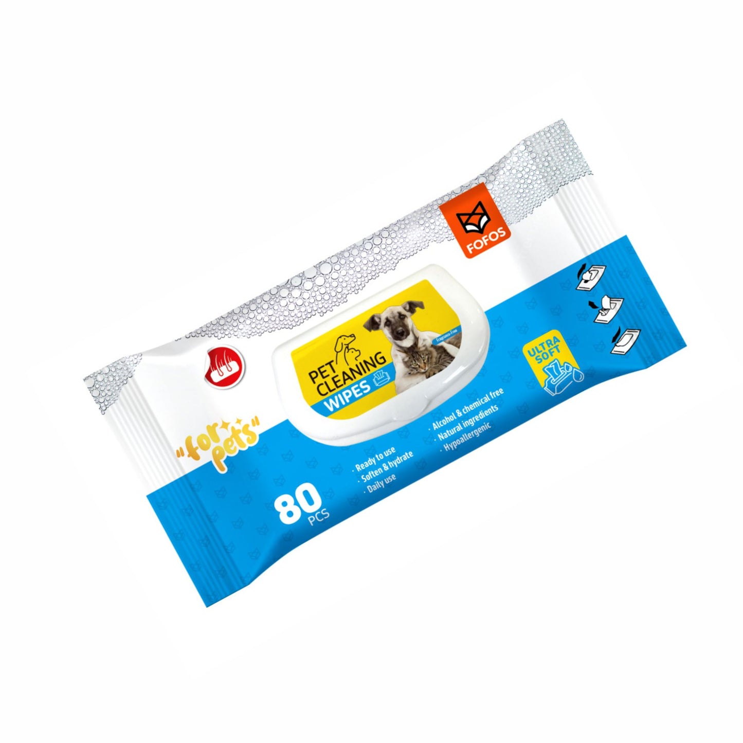 FOFOS Pet Cleaning Wipes 80ct Unscented 15 x 20 cm