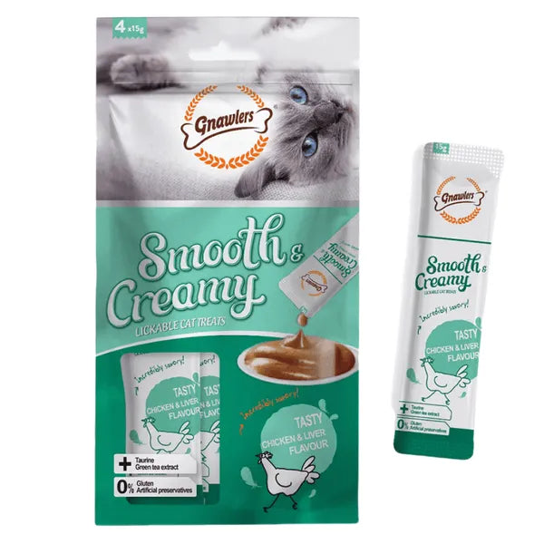 Gnawlers Smooth & Creamy Lickable Cat Treat Chicken & Liver Flavor 4x15g