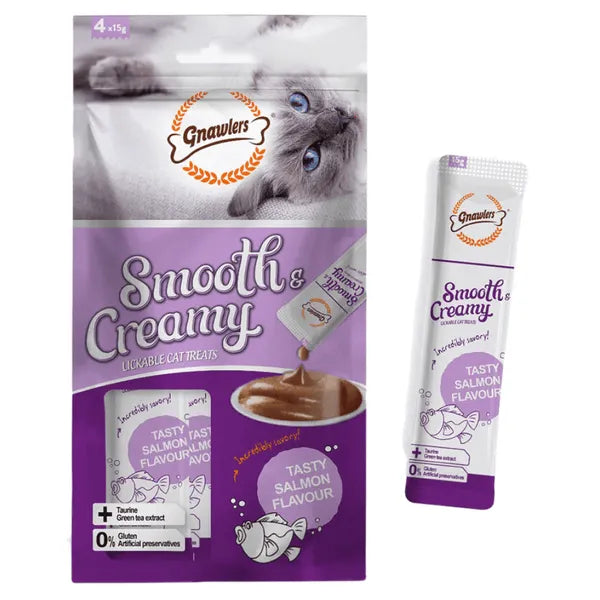 Gnawlers Smooth & Creamy Lickable Cat Treat Salmon Flavor 4x15g