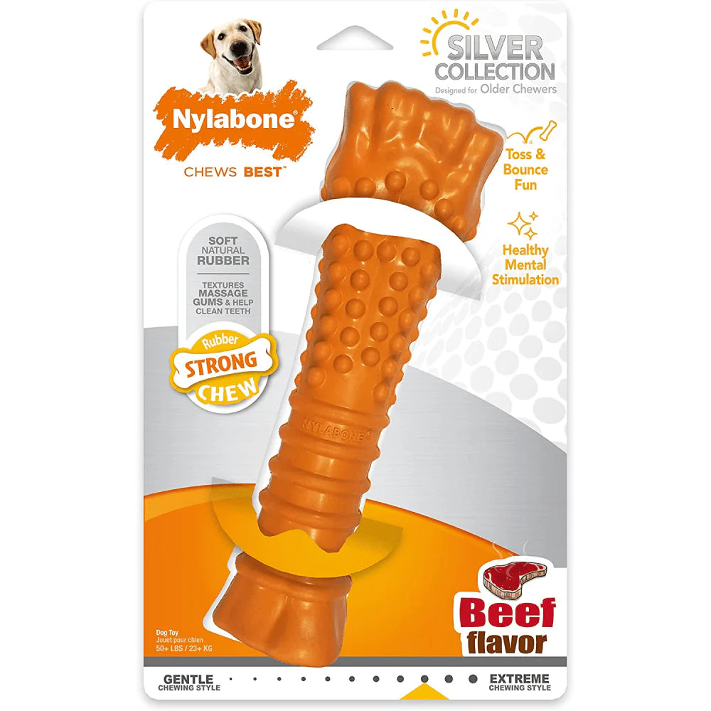 Nylabone Silver Collection Strong Beef Flavor Chew Bone Toy For Up To 23kg Dogs 19.50cm x 5.50cm x 3.50cm