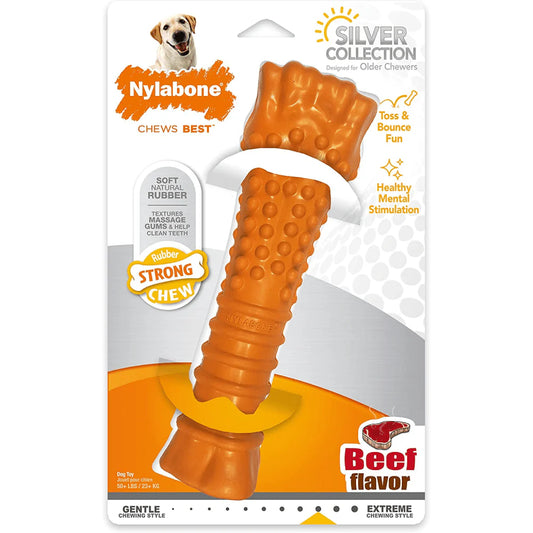 Nylabone Silver Collection Strong Beef Flavor Chew Bone Toy For Up To 23kg Dogs 19.50cm x 5.50cm x 3.50cm