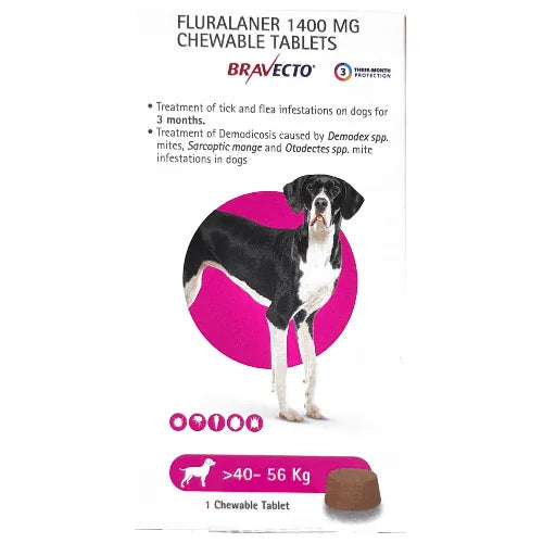 MSD Animal Health Bravecto 1 Chewable Tablet For Flea and Tick Control For Dogs (40-56Kg)