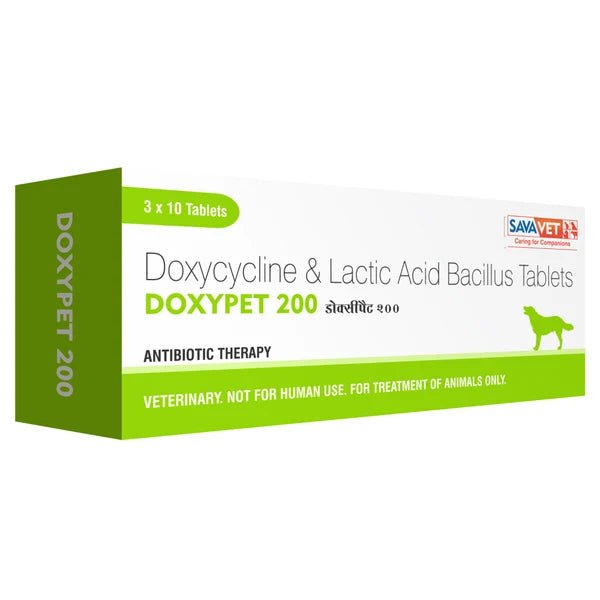 Sava Vet Doxypet 200mg (Doxycycline) Tablet for Dogs and Cats (pack of 10 tablets)
