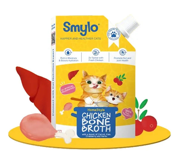 Smylo Hydration Rich Chicken with Carrot, Kale and Cranberry Bone Broth for Cats 100ml