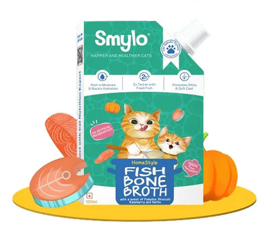 Smylo Hydration Rich Fish with Pumpkin, Broccoli and Raspberry Bone Broth for Cats 100ml