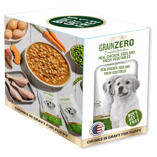 Signature Grain Zero Chicken Chunks In Gravy Wet Food For Puppy 120g x 5 Pouch + 1 Free Inside = 720g